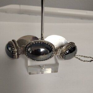 ❤️WHITING & DAVIS Hematite Cabochon Art Deco Revival Link Bracelet